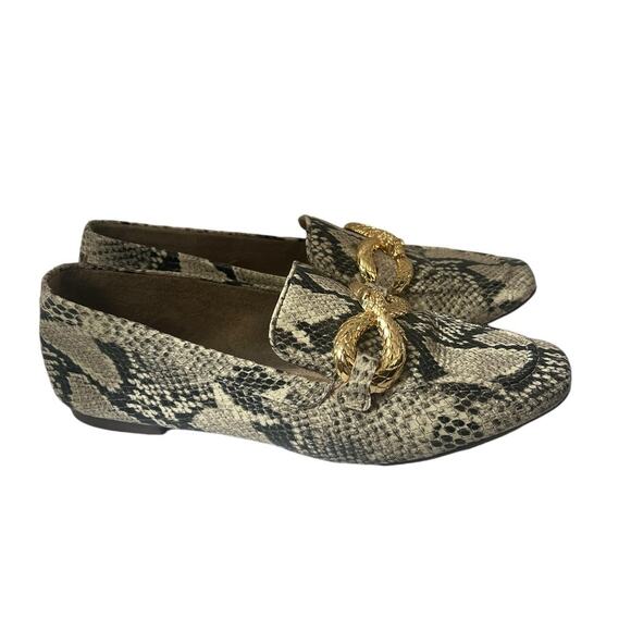 SCHUTZ Maggy Neutral Snakeskin Leather Flats Gold Snake Hardware Size 7.5 - Picture 5 of 7
